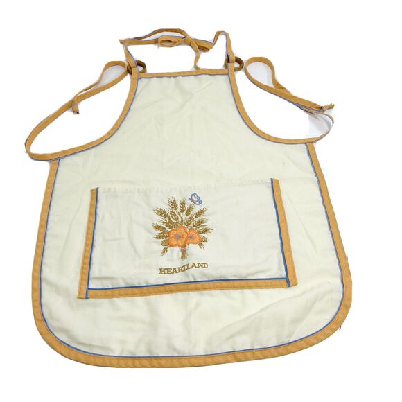 Vintage HEARTLAND DESIGN CUSTOM CLOTH EMBROIDERED Apron Wood Rings Pocket - Picture 1 of 9